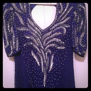 Royal blue sequined evening gown